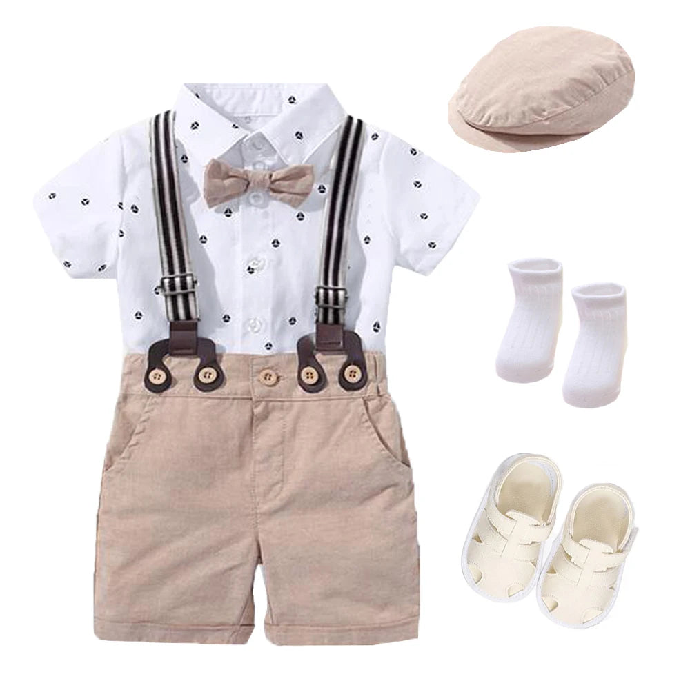 Baby Boy Clothing Suit Newborn Romper Bow Set Birthday Festival Gift Jumpsuit Hat Toddler Boys