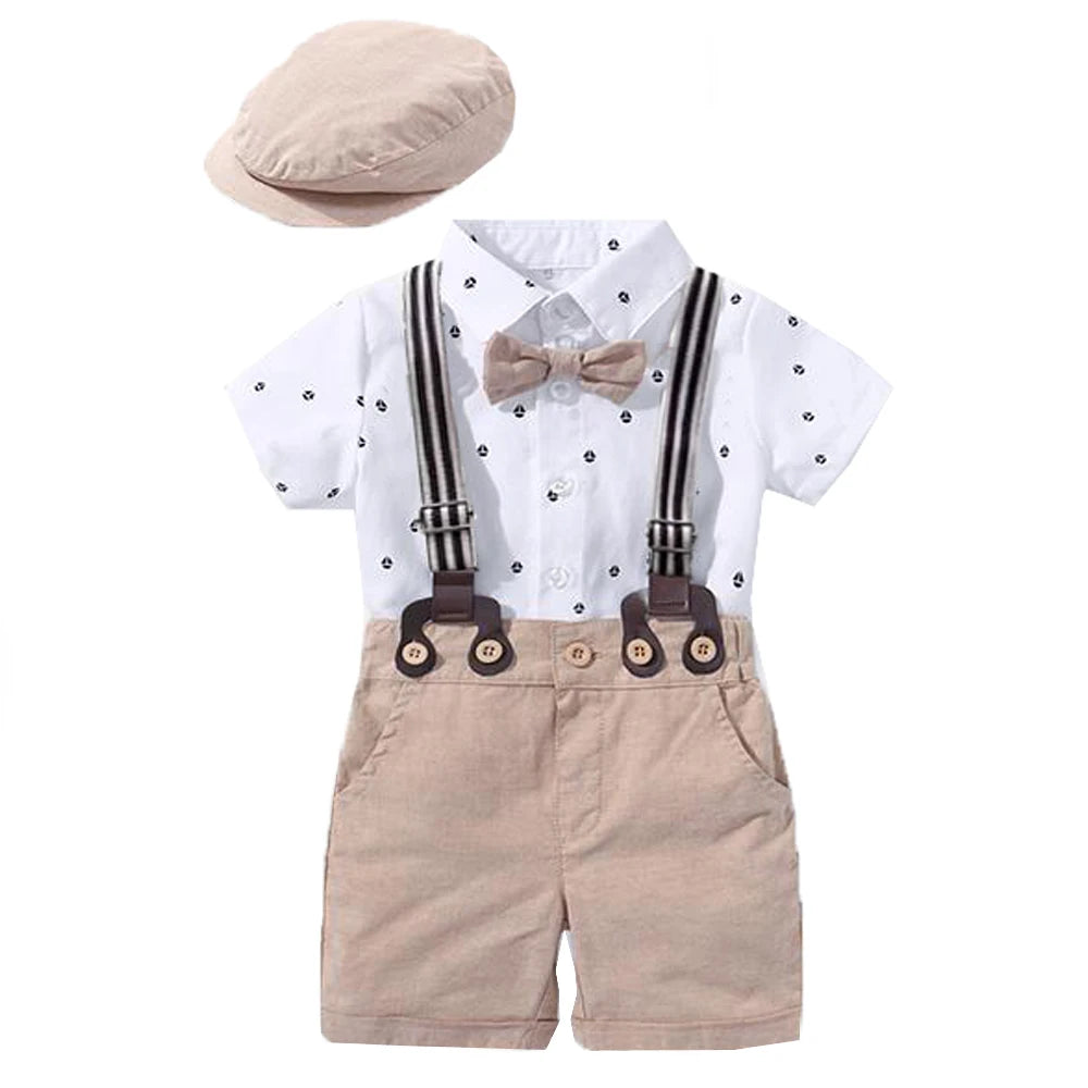 Baby Boy Clothing Suit Newborn Romper Bow Set Birthday Festival Gift Jumpsuit Hat Toddler Boys