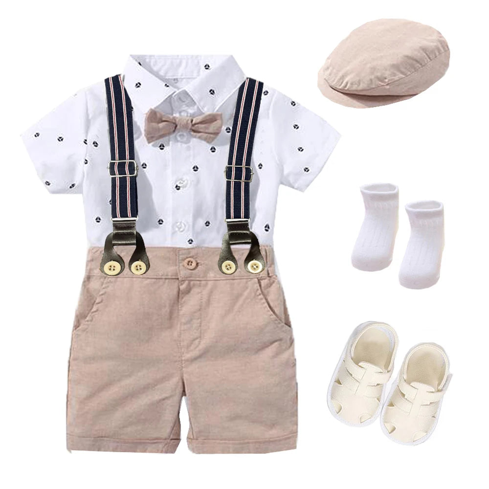 Baby Boy Clothing Suit Newborn Romper Bow Set Birthday Festival Gift Jumpsuit Hat Toddler Boys
