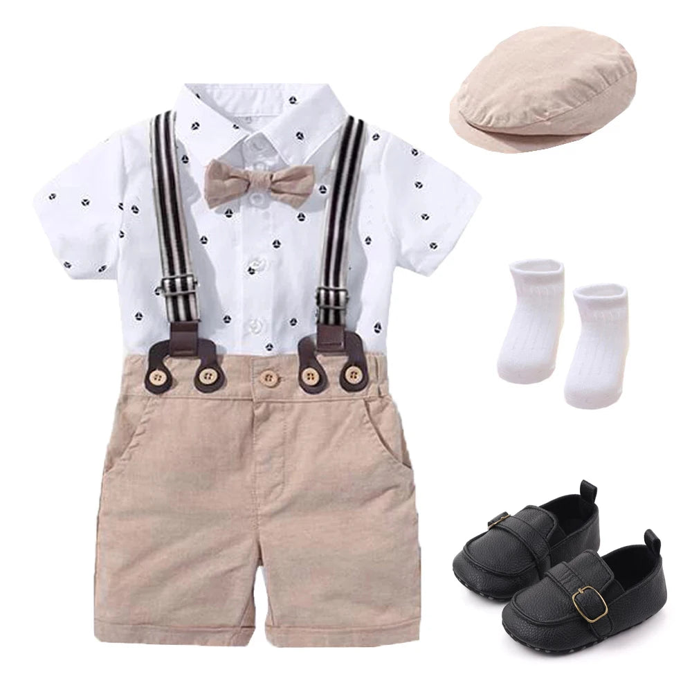  Baby Boy Clothing Suit Newborn Romper Bow Set Birthday Festival Gift Jumpsuit Hat Toddler Boys 