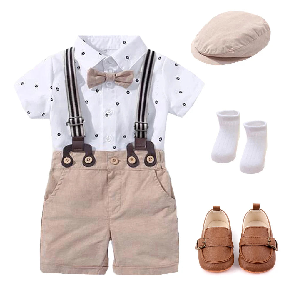  Baby Boy Clothing Suit Newborn Romper Bow Set Birthday Festival Gift Jumpsuit Hat Toddler Boys 