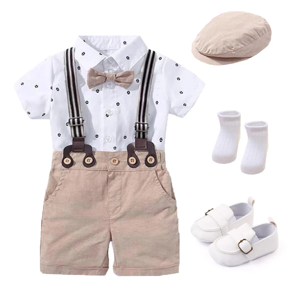  Baby Boy Clothing Suit Newborn Romper Bow Set Birthday Festival Gift Jumpsuit Hat Toddler Boys 
